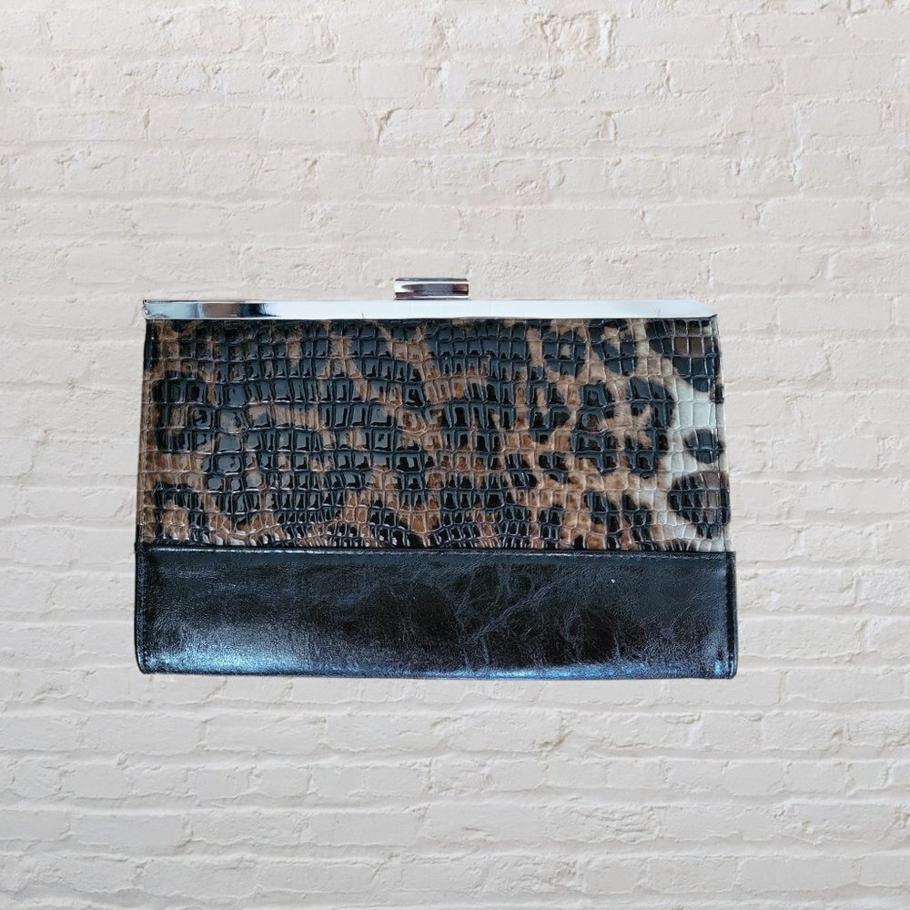 Vintage Jessica McClintock Animal Print Silver Clasp Clutch Handbag